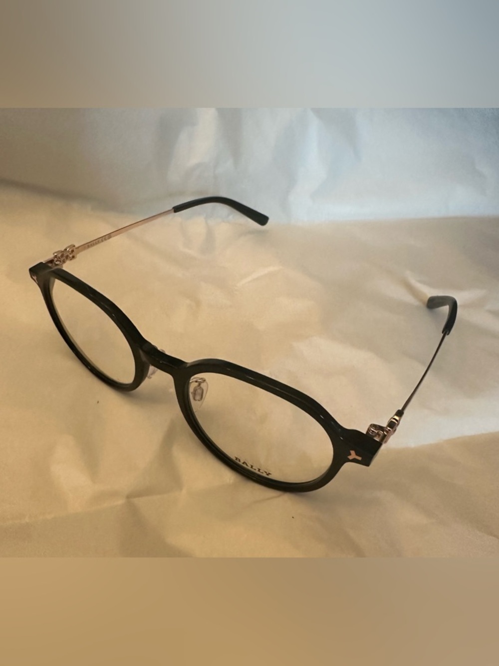 Bally Matte Black Round Eyeglasses with Subtle Gold Accents